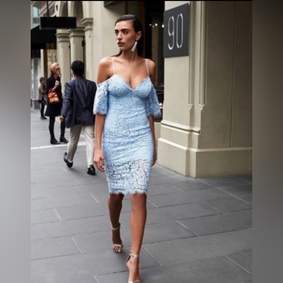Bardot Dresses & Skirts - Bardot | Karlie Powder Blue Lace Cold Shoulder Dress, Size US6